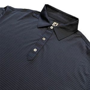 Footjoy Mens Large Polo Striped Navy Black Excellent Condition Golf Shirt